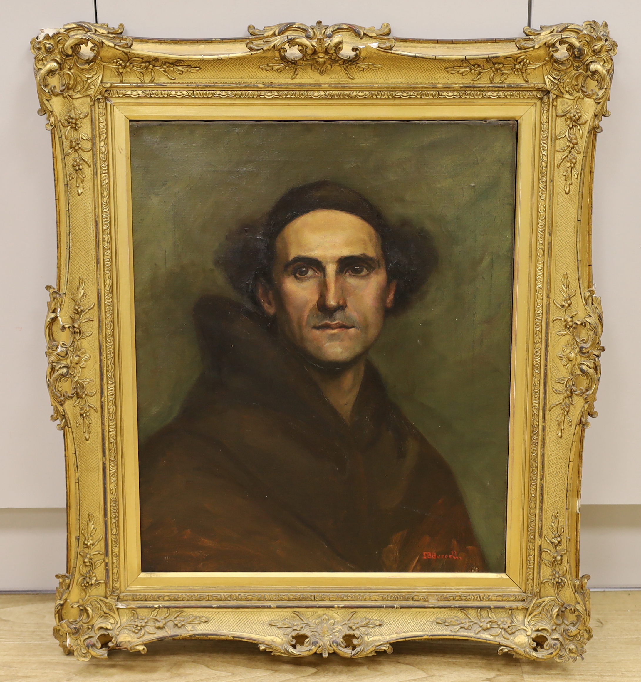 E.B. Burrell, oil on canvas, Portrait of a monk, 56 x 45cm, housed in ornate gilt frame